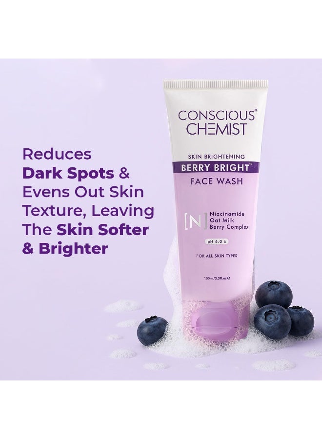 Conscious Chemist® Niacinamide Face Wash | 100ml | Pore Refining Brightening Cleanser for Women & Men with BlueBerry & AcaiBerry Extracts, Bright Clear Skin, Cruelty Free, All Skin Type - Berry Bright - Image 3